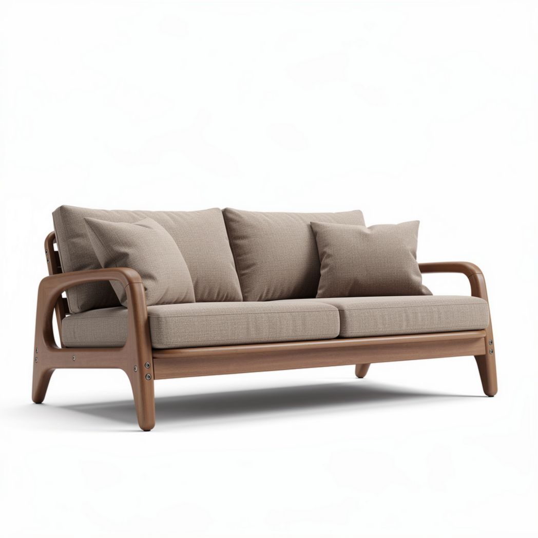 Natural wood frame sofa with soft fabric cushions - 180 x 85 x 80cm