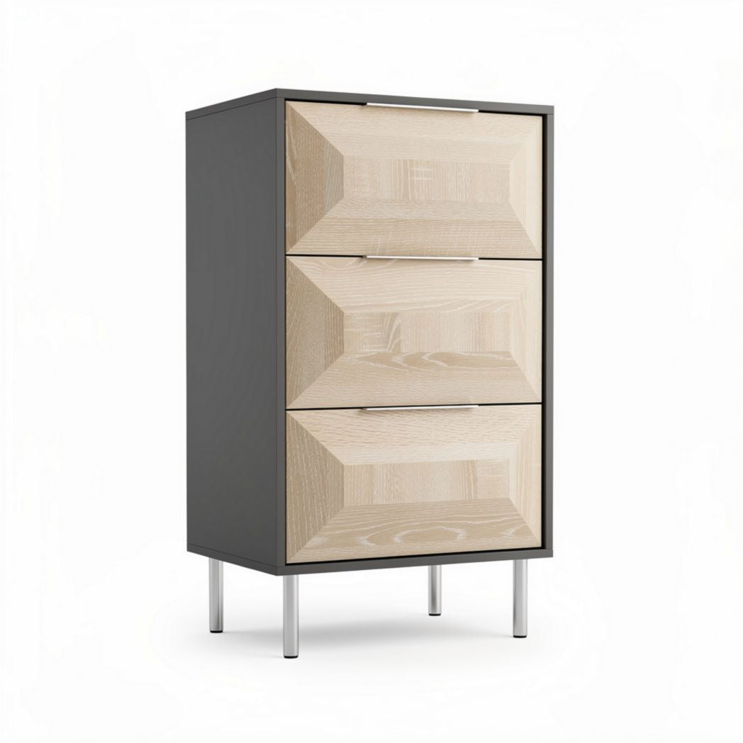 Modern wooden nightstand with three drawers - 40 x 30 x 80cm