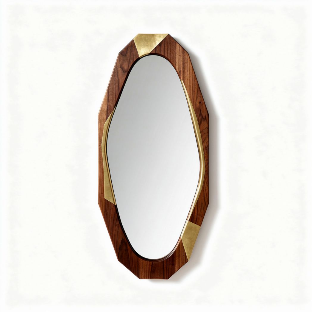 Wall mirror with a wooden frame and brass accents - 80 x 40 x 3cm