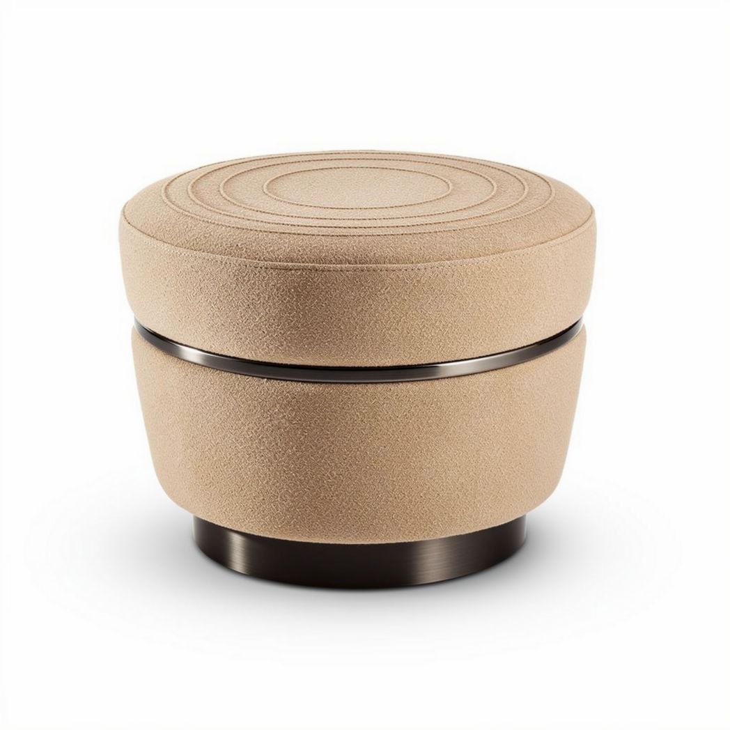 Contemporary round fabric storage ottoman for living room - 30 x 30 x 25cm