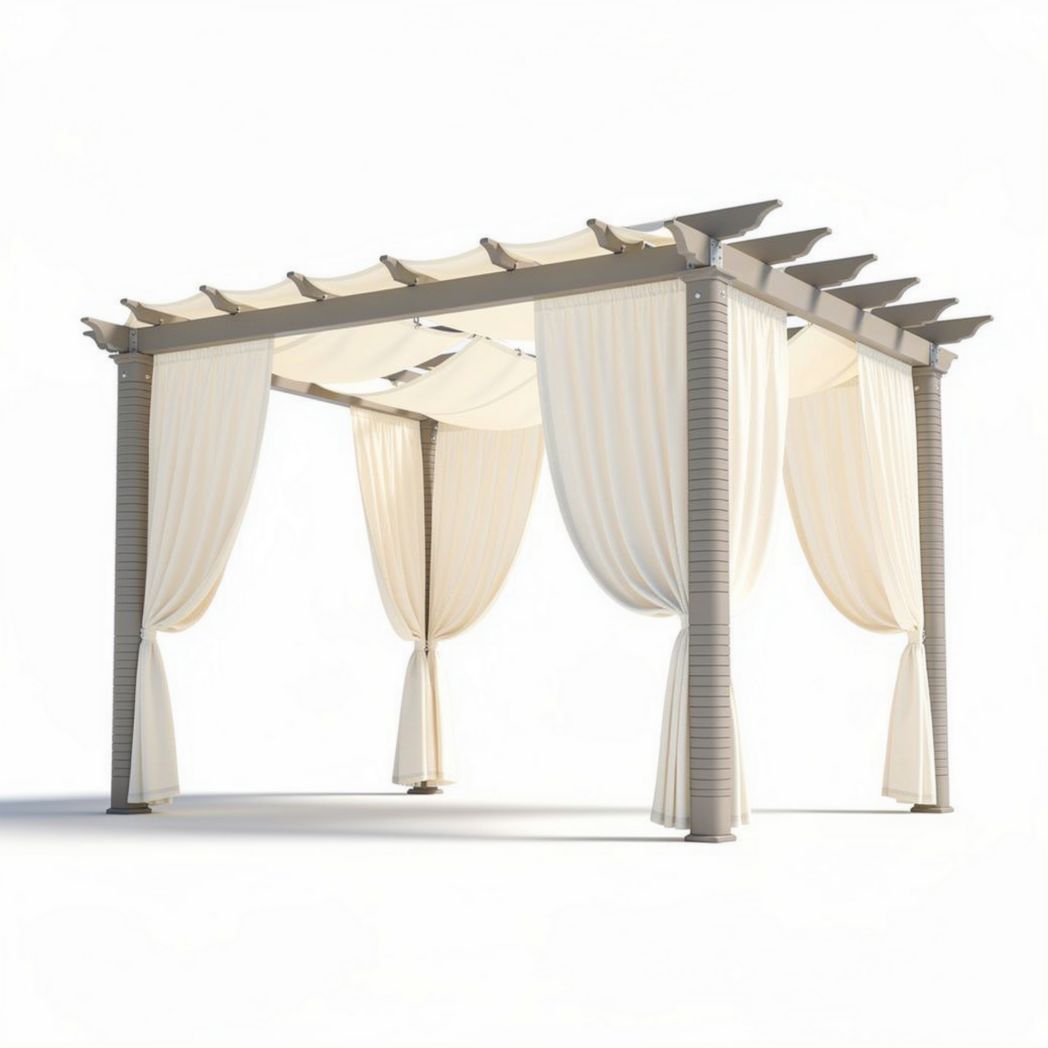 Aluminum outdoor pergola with curtains - 200 x 300 x 250cm