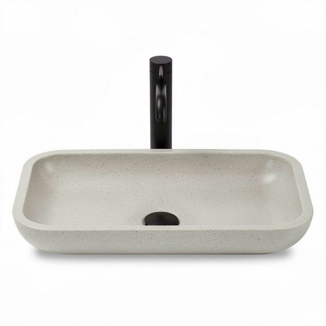 Stone resin bathroom sink with modern faucet - 60 x 40 x 15cm