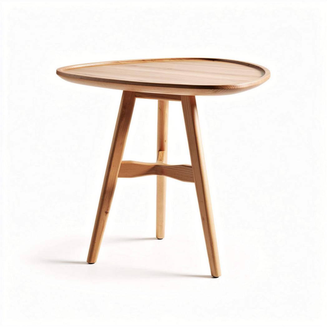 Round wooden side table for living room - 70 x 50 x 45cm